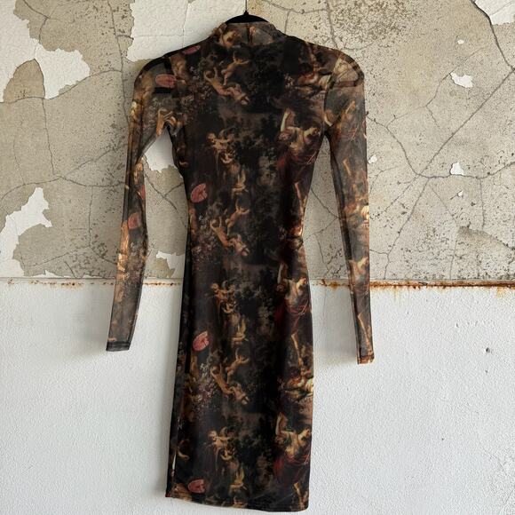 PrettyLittleThing Dress Renaissance Cherub Mesh Bodycon Mini NWT Size 2 Party - Picture 11 of 12